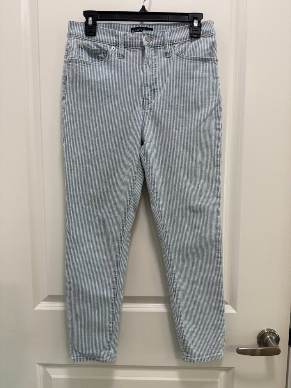 J.Crew Blue White Striped Tapered High-Rise Jeans Sz 28